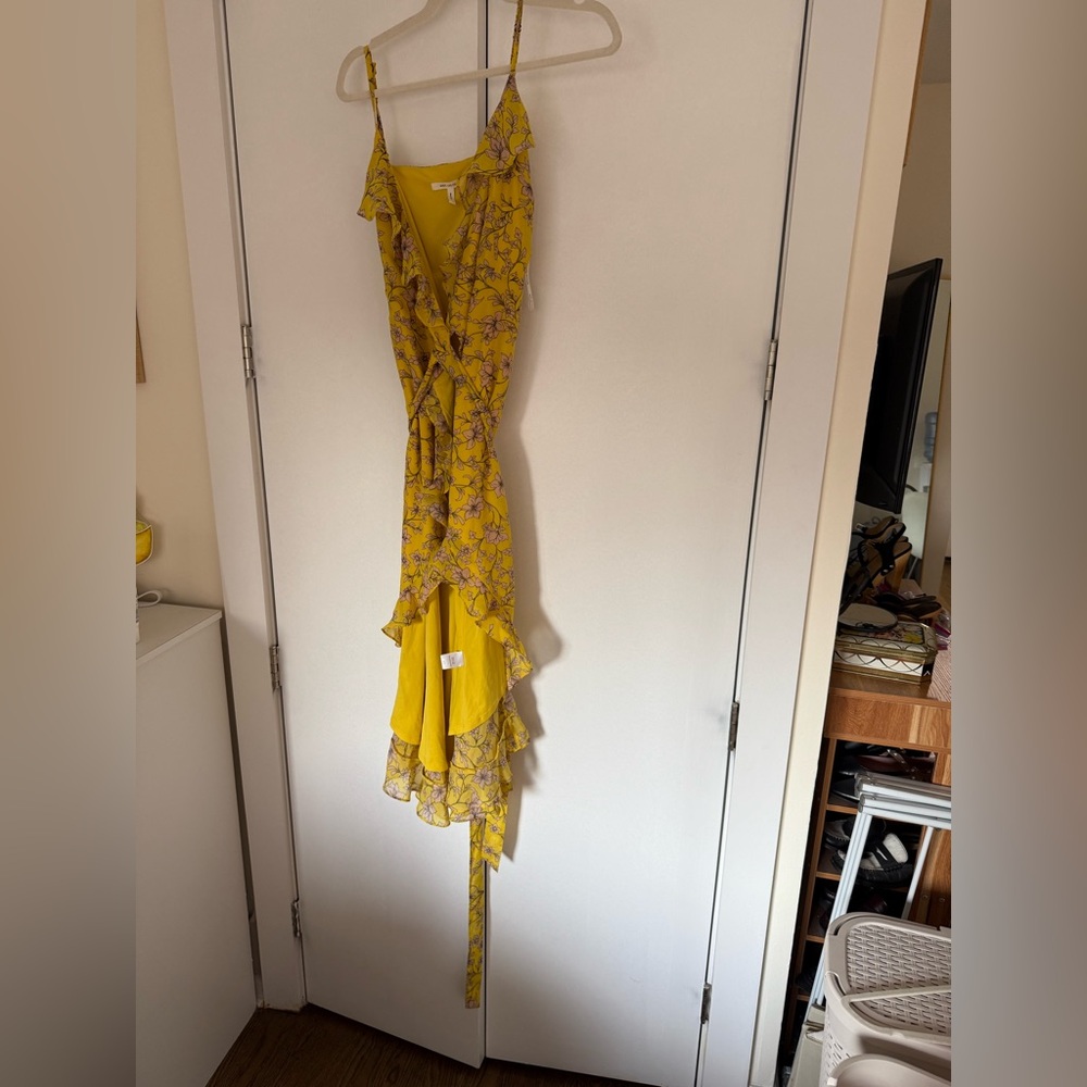 Avec Les Filles Yellow Floral High Low Dress